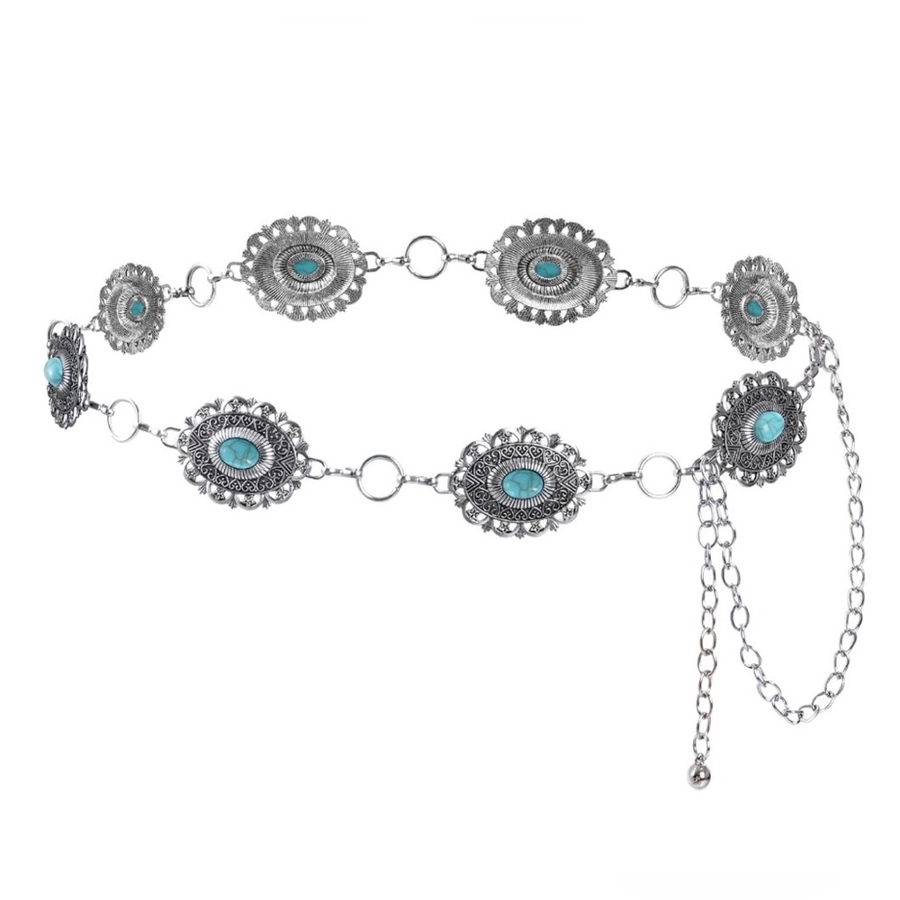 BNWT! Western Oval Concho Turquoise Metal Waist Chain Belt